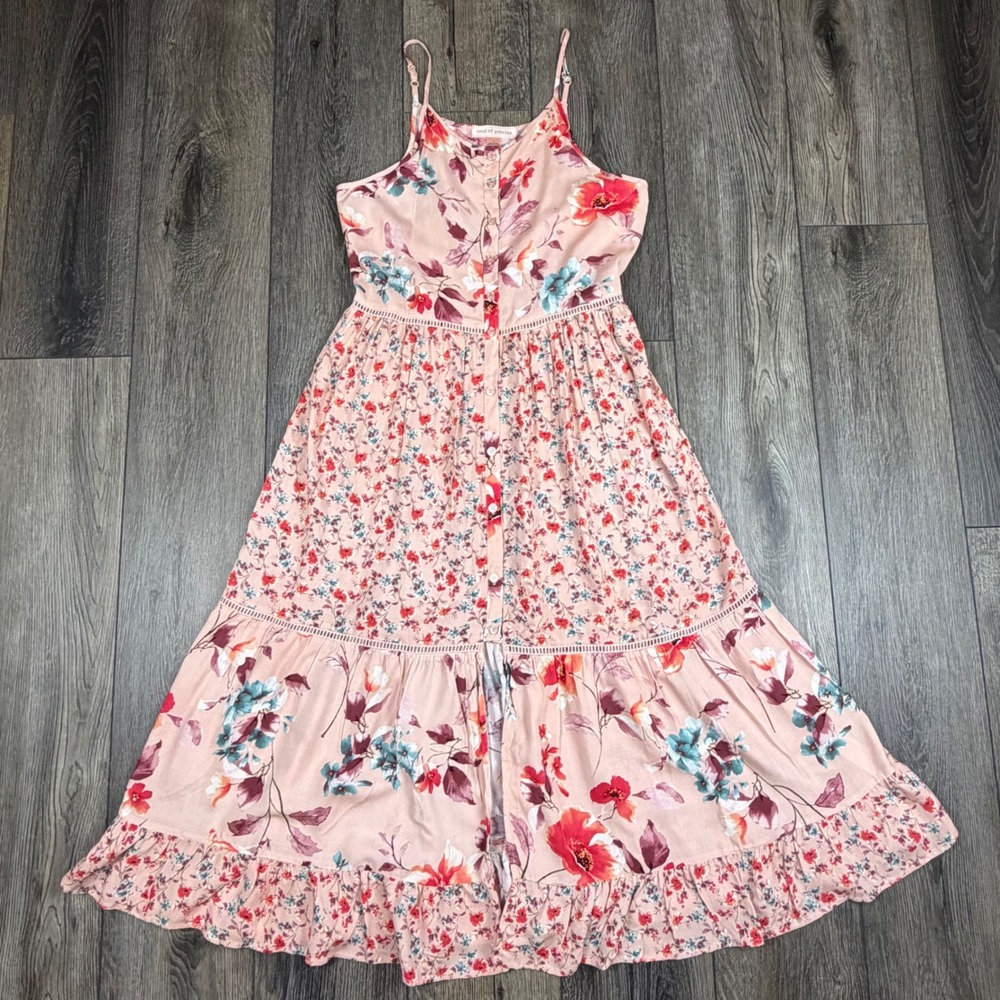 Band of Gypsies Floral‎ Maxi Dress Pink S Boho Autumn Wedding Guest Cottagecore